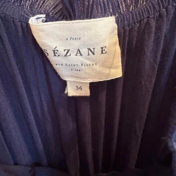 Sézane Anemone Jumpsuit Navy Pleated Strapless Wide Leg | Size 4 - Picture 4 of 5